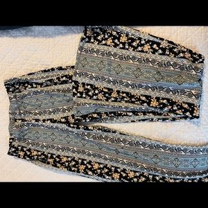 Printed flare leg stretch pants elastic waist